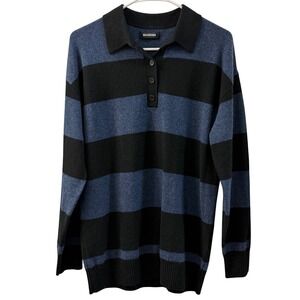 NAADAM‎ Striped Polo Sweater Cashmere Blue Black Size XS Cozy Unisex Knit